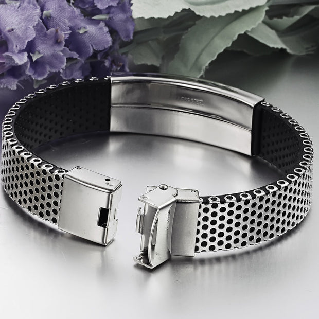Men’s Leather Bracelet – Titanium Steel Clasp Cuff for Casual & Formal Wear