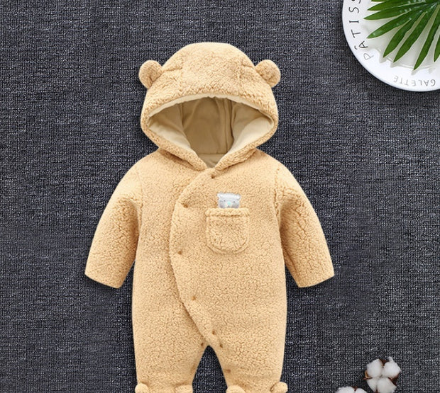 Lamb-Style Winter Baby Romper – Thick Cotton Padded Onesie for Newborns