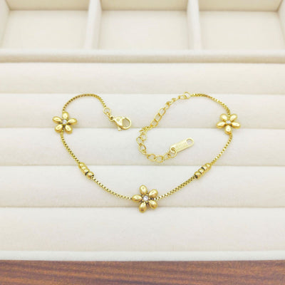 Adjustable Gold-Plated Flower Bracelet – Korean-Style Fashion Jewelry for Women
