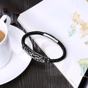 Punk Leather Bracelet – Stainless Steel Clasp Cuff for Men & Women