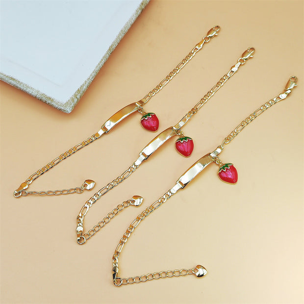 Kids' Strawberry Bracelet – 14K Gold-Plated Copper Bangle with Cute Curved Design