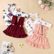 Baby Girl 3-Piece Outfit – Printed Romper, Ruffle Dress & Headdress