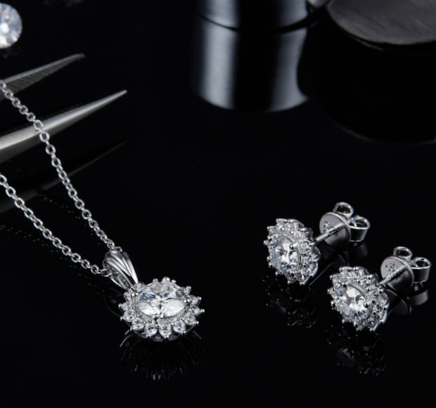925 Sterling Silver Jewelry Set – Necklace, Earrings & Bracelet Trio
