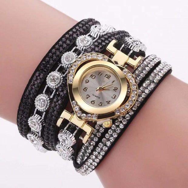 Heart-Shaped Diamond Dial Bracelet – Multi-Color Fashion Watch for Women