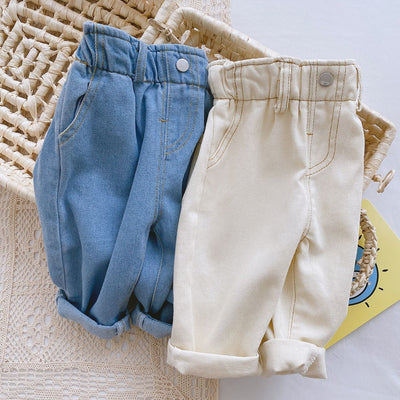 Baby High Waist Soft Jeans – Solid Color Casual Denim Pants