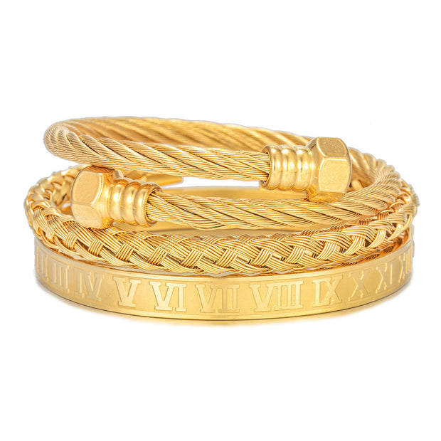 Punk Roman Bracelet Set – Titanium Steel Fashion Jewelry with Bold Personality