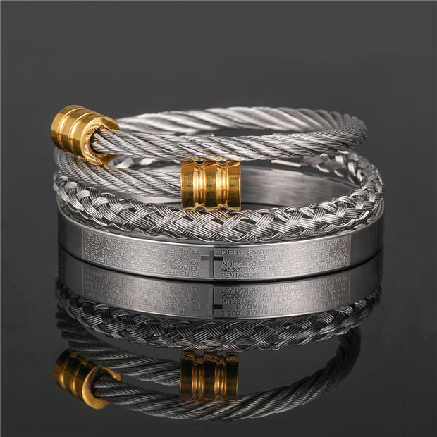 Punk Roman Bracelet Set – Titanium Steel Fashion Jewelry with Bold Personality