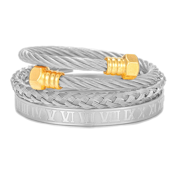 Punk Roman Bracelet Set – Titanium Steel Fashion Jewelry with Bold Personality