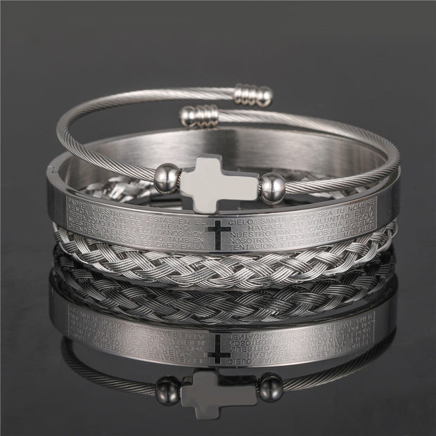 Punk Roman Bracelet Set – Titanium Steel Fashion Jewelry with Bold Personality