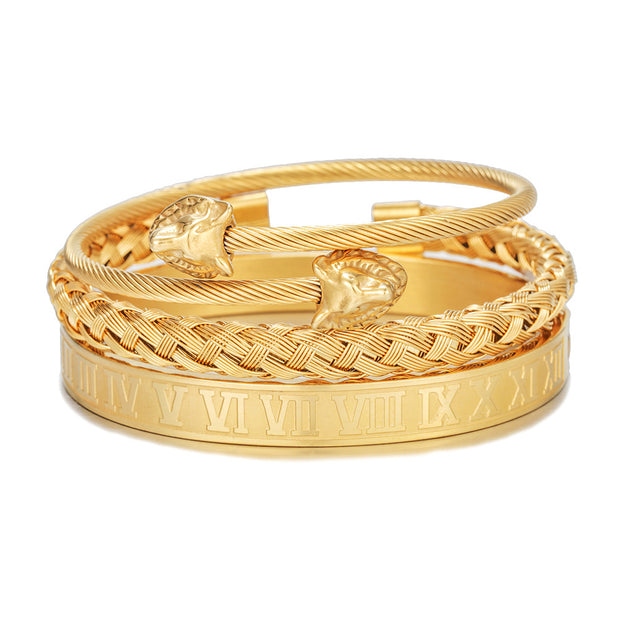 Punk Roman Bracelet Set – Titanium Steel Fashion Jewelry with Bold Personality