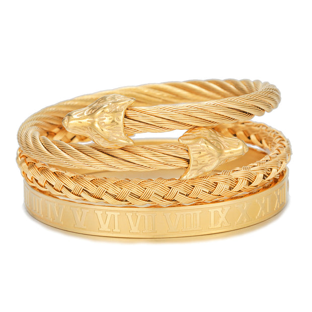Punk Roman Bracelet Set – Titanium Steel Fashion Jewelry with Bold Personality