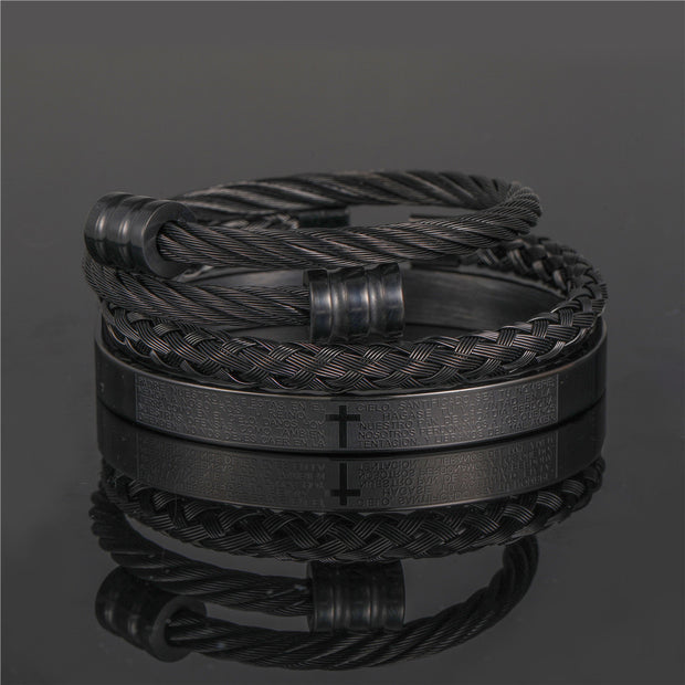 Punk Roman Bracelet Set – Titanium Steel Fashion Jewelry with Bold Personality