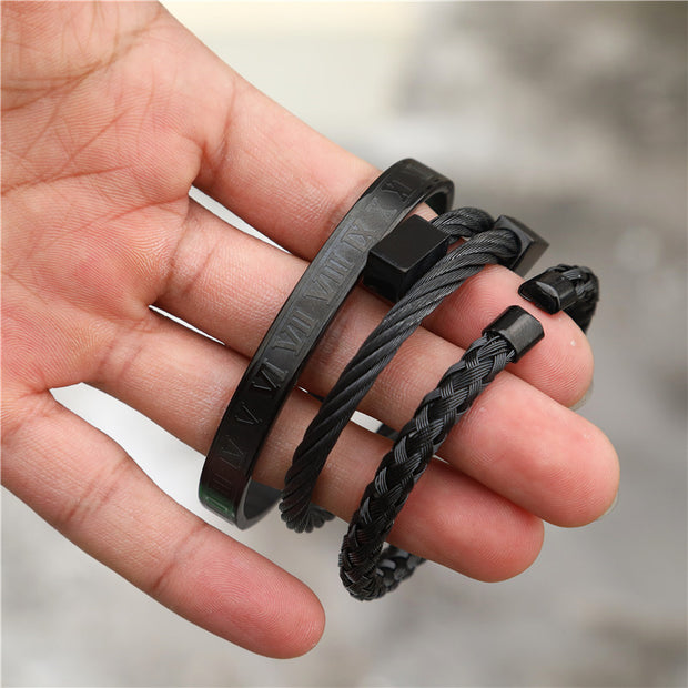Punk Roman Bracelet Set – Titanium Steel Fashion Jewelry with Bold Personality