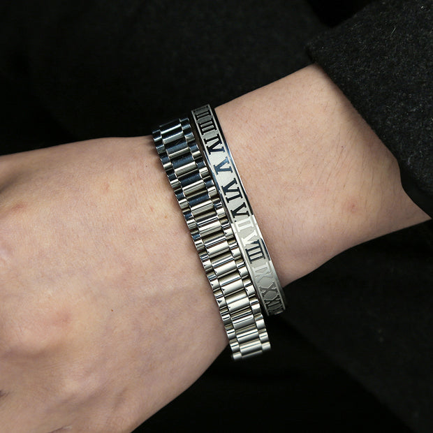 Punk Roman Bracelet Set – Titanium Steel Fashion Jewelry with Bold Personality