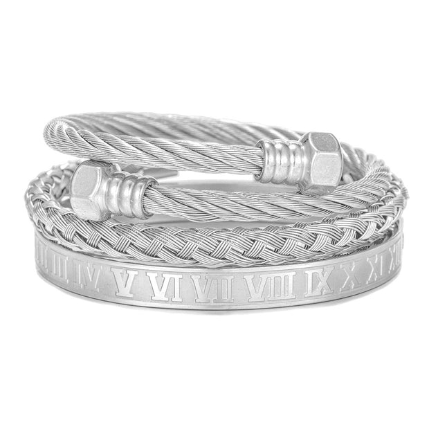 Punk Roman Bracelet Set – Titanium Steel Fashion Jewelry with Bold Personality