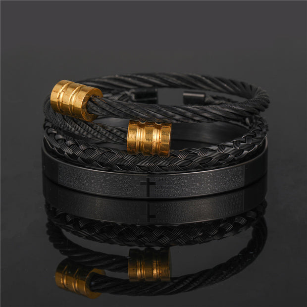 Punk Roman Bracelet Set – Titanium Steel Fashion Jewelry with Bold Personality