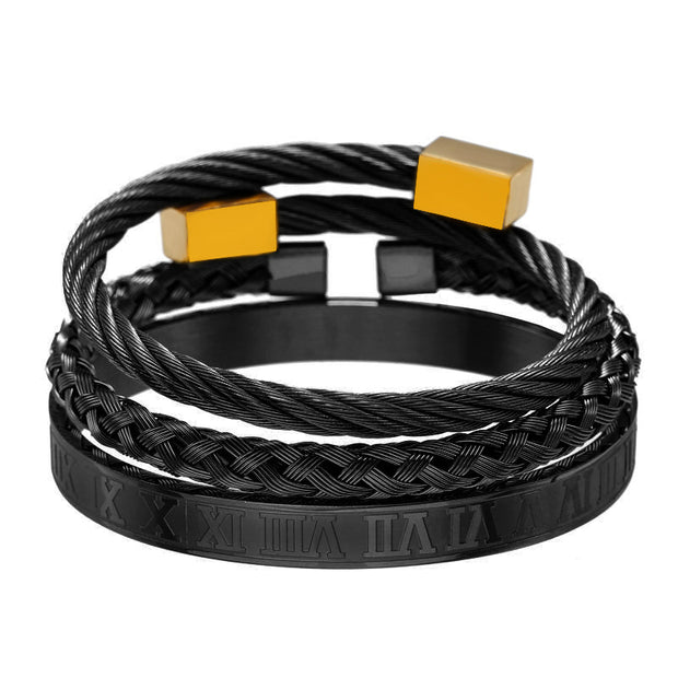 Punk Roman Bracelet Set – Titanium Steel Fashion Jewelry with Bold Personality