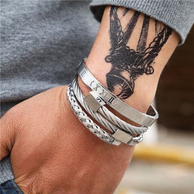 Punk Roman Bracelet Set – Titanium Steel Fashion Jewelry with Bold Personality