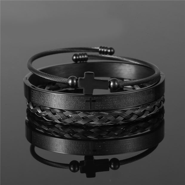 Punk Roman Bracelet Set – Titanium Steel Fashion Jewelry with Bold Personality