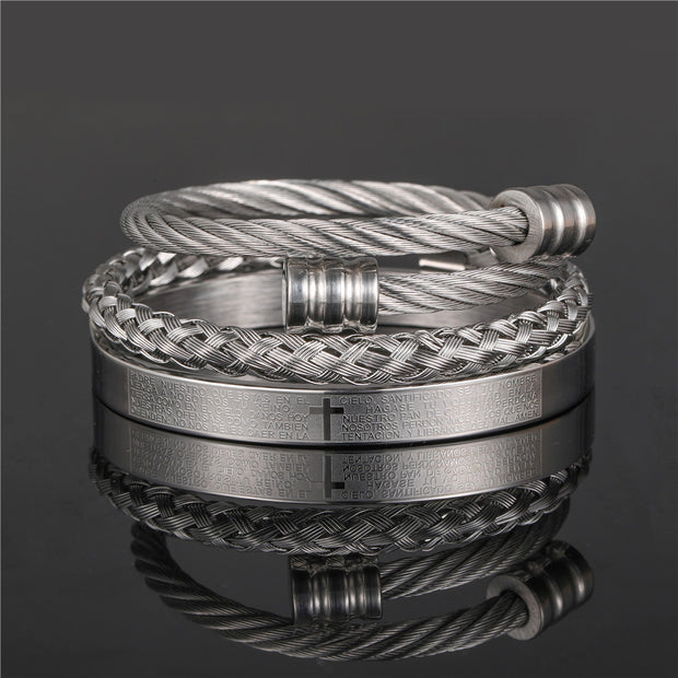 Punk Roman Bracelet Set – Titanium Steel Fashion Jewelry with Bold Personality