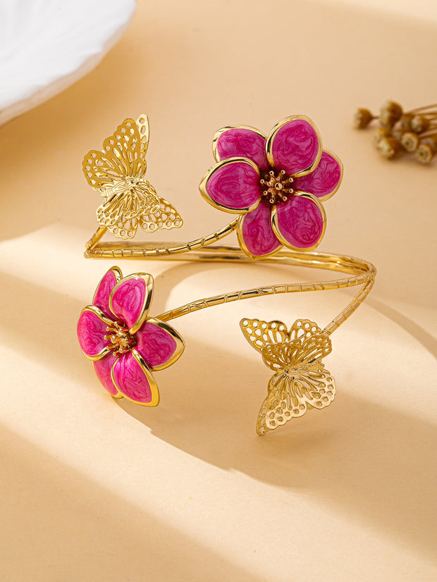 Butterfly & Flower Bangle – Trendy Women’s Cold Wind Style Bracelet