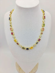 Colorful Zircon Chain Necklace – Personalized Rectangular Alloy Jewelry for Women