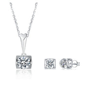 S925 Moissanite Jewelry Set – Sterling Silver Stud Earrings & Pendant Necklace
