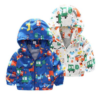 Baby Boy Windbreaker Jacket – Airplane Print Lightweight Coat