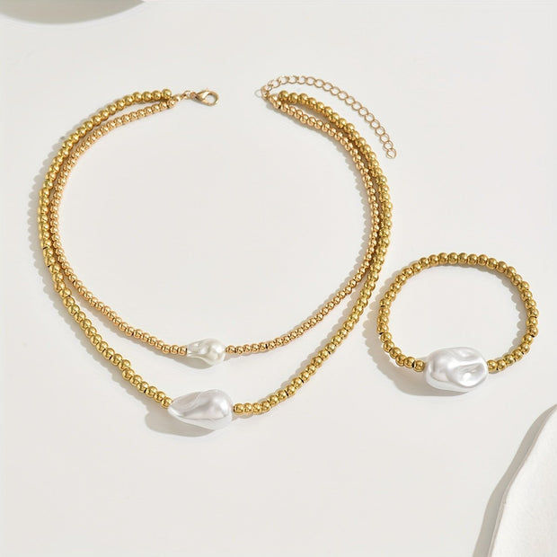 Gold Layered Jewelry Set – Handmade Necklace & Bracelet Duo for Everyday Elegance