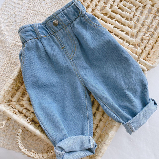 Baby High Waist Soft Jeans – Solid Color Casual Denim Pants