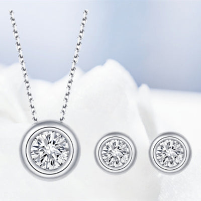 Sterling Silver Moissanite Jewelry Set – Round-Cut S925 Necklace & Earrings