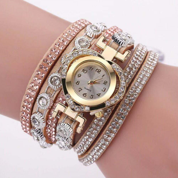 Heart-Shaped Diamond Dial Bracelet – Multi-Color Fashion Watch for Women