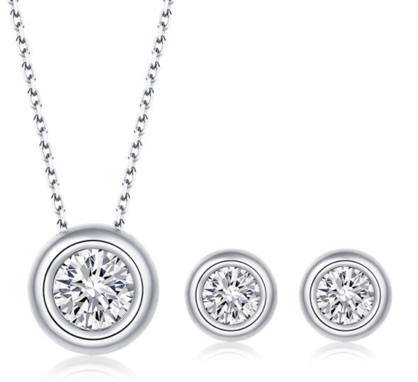 Sterling Silver Moissanite Jewelry Set – Round-Cut S925 Necklace & Earrings