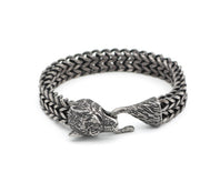 Men’s Wolf Head Bracelet – Vintage Black Stainless Steel Cuban Chain Wristband