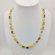 Colorful Zircon Chain Necklace – Personalized Rectangular Alloy Jewelry for Women