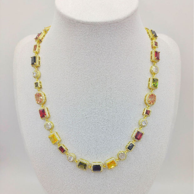 Colorful Zircon Chain Necklace – Personalized Rectangular Alloy Jewelry for Women