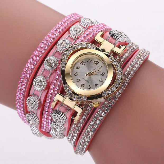 Heart-Shaped Diamond Dial Bracelet – Multi-Color Fashion Watch for Women